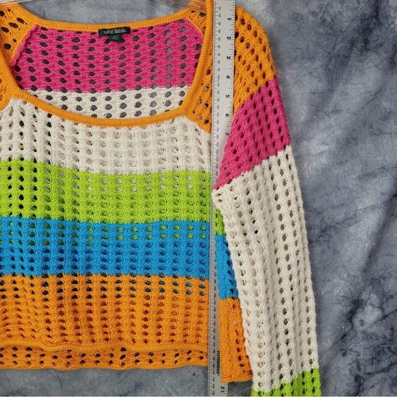 🌈 Y2K Colorblock Crochet Sweater Wild Fable M | Festival Knit Top - Picture 12 of 12